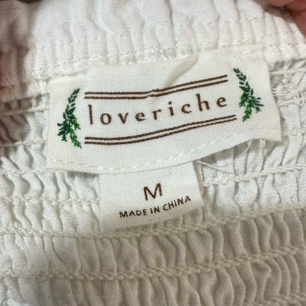 White Smocked tie shoulder cottagecore country cowgirl summer top Loveriche sz M - Picture 7 of 7